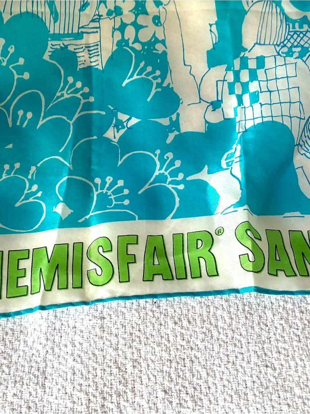 Vintage 1968 HemisFair San Antonio World’s Fair Scarf 29” Rayon Made Japan